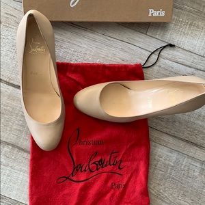 Christian Louboutin Neutral Leather Gorgeous Platform Heels / Red Soles.